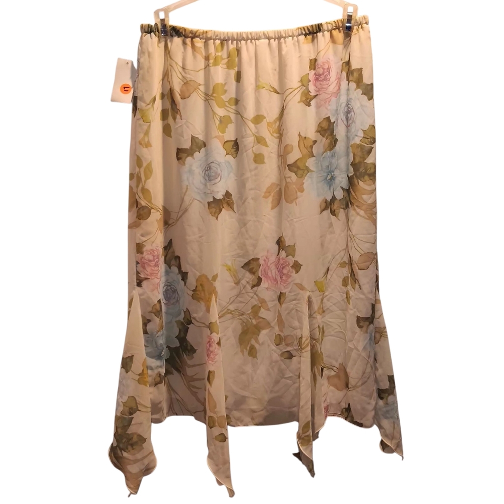 Floral Midi Skirt in Ivory with Pastel Blooms